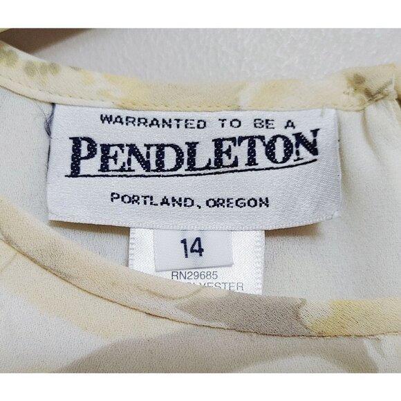 Pendleton Women's Yellow Gray Floral Blouse Size 14 Long Sleeve  Polyester - Picture 2 of 3
